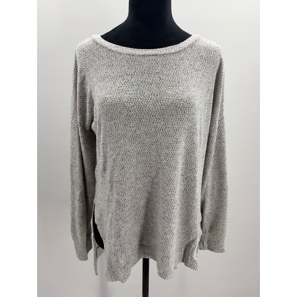 A BYER Knit Textured Tunic Sweater Light Gray Long Sleeve High Low Women's M